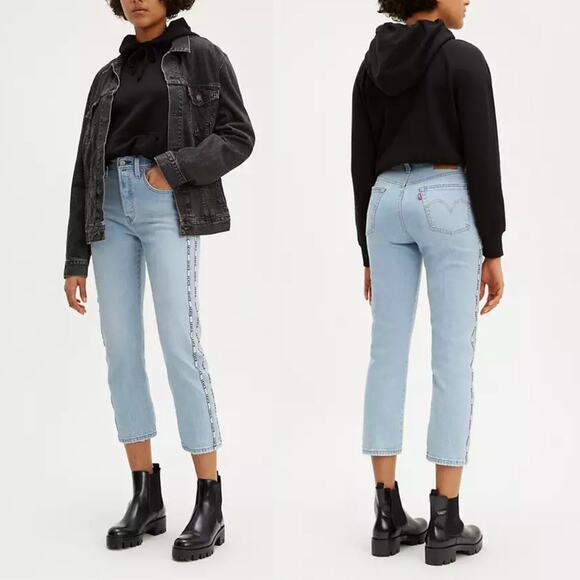 Levi's Premium 501 XX Original Sport Stripe Cropped Light Wash Button Fly Jeans - Picture 2 of 12